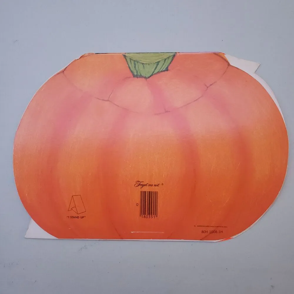 Vintage Foldable 3D Greeting Card Jack O Lantern Mouse Forget Me Not Halloween